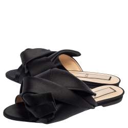 Pre Owned N21 Black Satin Knot Flat Mules Size 38