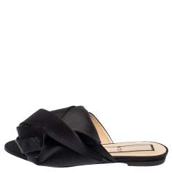 Pre Owned N21 Black Satin Knot Flat Mules Size 38