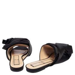 Pre Owned N21 Black Satin Knot Flat Mules Size 38
