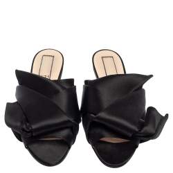 Pre Owned N21 Black Satin Knot Flat Mules Size 38