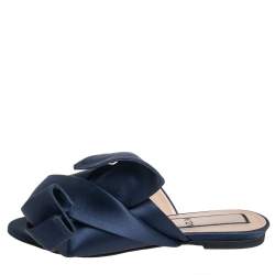  Nº21 Blue Satin Knot Flat Mules Size 36