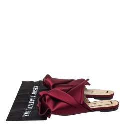 Pre Owned Nº21 Burgundy Satin Raso Knot Flat Slides Size 37.5