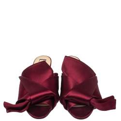 Pre Owned Nº21 Burgundy Satin Raso Knot Flat Slides Size 37.5
