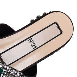 Nº21 Black Satin Crystal Embellished Knotted Flat Slides Size 37
