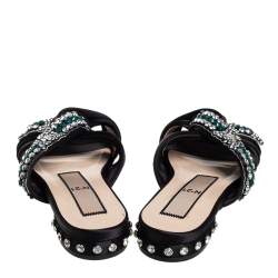 Nº21 Black Satin Crystal Embellished Knotted Flat Slides Size 37