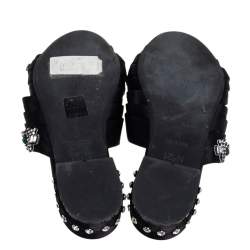 Nº21 Black Satin Crystal Embellished Knotted Flat Slides Size 37