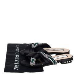 Nº21 Black Satin Crystal Embellished Knotted Flat Slides Size 37