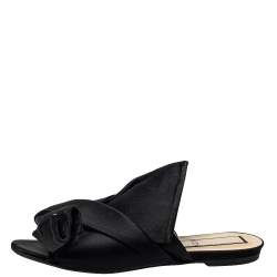 N21 Black Satin Raso Knot Peep Toe Flat Slides Size 39 