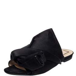 N21 Black Satin Raso Knot Peep Toe Flat Slides Size 39 