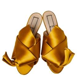 Pre Owned Nº21 Yellow Satin Knot Mule Flats Size 39.5
