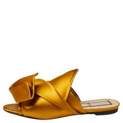 Pre Owned Nº21 Yellow Satin Knot Mule Flats Size 39.5