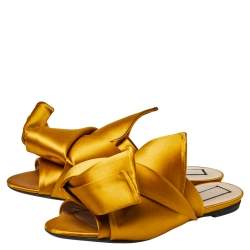 Pre Owned Nº21 Yellow Satin Knot Mule Flats Size 39.5