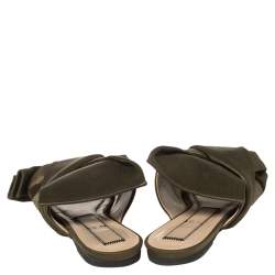 Pre Owned N21 Green Satin Knot Flat Mules Size 39