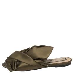 Pre Owned N21 Green Satin Knot Flat Mules Size 39