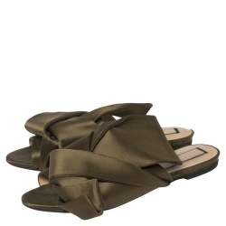 Pre Owned N21 Green Satin Knot Flat Mules Size 39