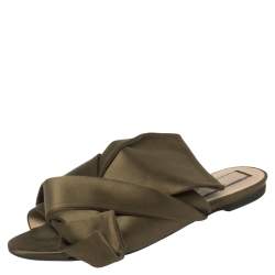 Pre Owned N21 Green Satin Knot Flat Mules Size 39