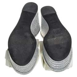 مملوكة مسبقًا N21 White Patent Leather Knotted Espadrille Wedge Platform Sandals Size 38