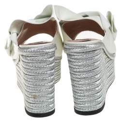 مملوكة مسبقًا N21 White Patent Leather Knotted Espadrille Wedge Platform Sandals Size 38