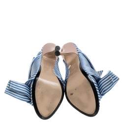 Nº21 White/Blue Satin Raso Knot Peep Toe Mules Size 38