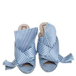 Nº21 White/Blue Satin Raso Knot Peep Toe Mules Size 38