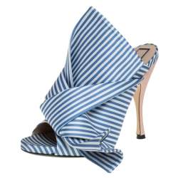 Nº21 White/Blue Satin Raso Knot Peep Toe Mules Size 38