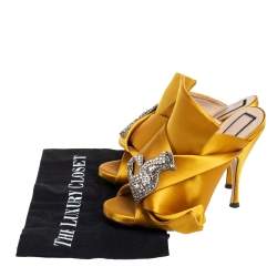 Nº21  Yellow Satin Crystal Embellished Knot Mules Size 36.5