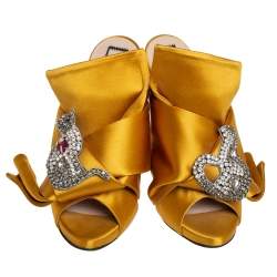 Nº21  Yellow Satin Crystal Embellished Knot Mules Size 36.5