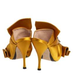 Nº21  Yellow Satin Crystal Embellished Knot Mules Size 36.5