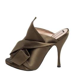 Nº21 Green Satin Ronny Pleated Mules Sandals Size 38