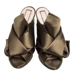 Nº21 Green Satin Ronny Pleated Mules Sandals Size 38