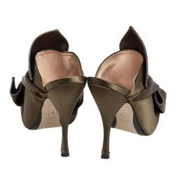 Nº21 Green Satin Ronny Pleated Mules Sandals Size 38