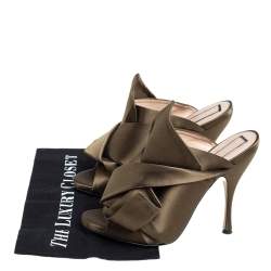 Nº21 Green Satin Ronny Pleated Mules Sandals Size 38