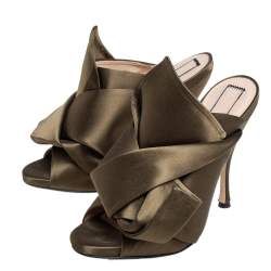 Nº21 Green Satin Ronny Pleated Mules Sandals Size 38
