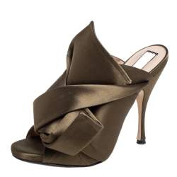 Nº21 Green Satin Ronny Pleated Mules Sandals Size 38
