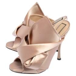 Pre Owned Nº21 Beige Satin Raso Knot Peep Toe Mules Size 40