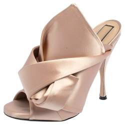 Pre Owned Nº21 Beige Satin Raso Knot Peep Toe Mules Size 40