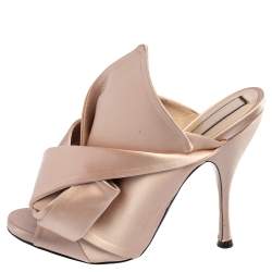 Pre Owned Nº21 Beige Satin Raso Knot Peep Toe Mules Size 40