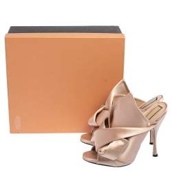 Pre Owned Nº21 Beige Satin Raso Knot Peep Toe Mules Size 40