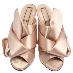 Pre Owned Nº21 Beige Satin Raso Knot Peep Toe Mules Size 40