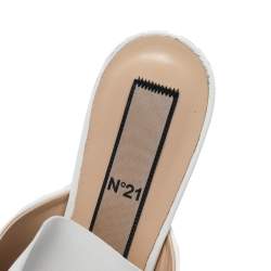 Nº21  White Leather Knot Flat Slides Size 37