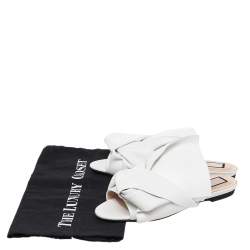 Nº21  White Leather Knot Flat Slides Size 37