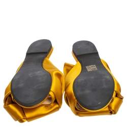 Pre Owned Nº21  Yellow Satin Knot Flat Mules Size 37.5