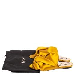 Pre Owned Nº21  Yellow Satin Knot Flat Mules Size 37.5