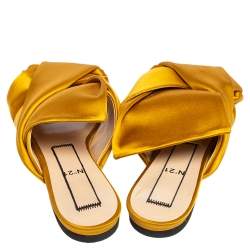 Pre Owned Nº21  Yellow Satin Knot Flat Mules Size 37.5