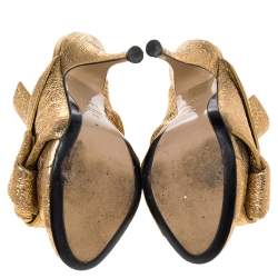 N21  Glitter Knot  Gold Crackled Leather  Mule Sandals Size 36