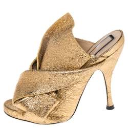 N21  Glitter Knot  Gold Crackled Leather  Mule Sandals Size 36