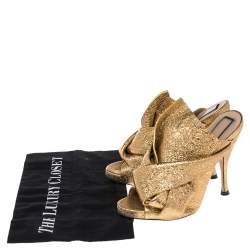 N21  Glitter Knot  Gold Crackled Leather  Mule Sandals Size 36