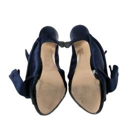 Nº21 Navy Blue Satin Raso Knot Peep Toe Mules Size 38 