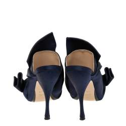 Nº21 Navy Blue Satin Raso Knot Peep Toe Mules Size 38 