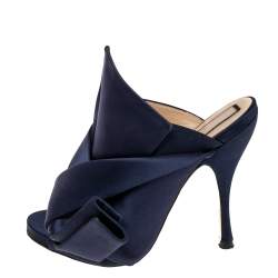 Nº21 Navy Blue Satin Raso Knot Peep Toe Mules Size 38 